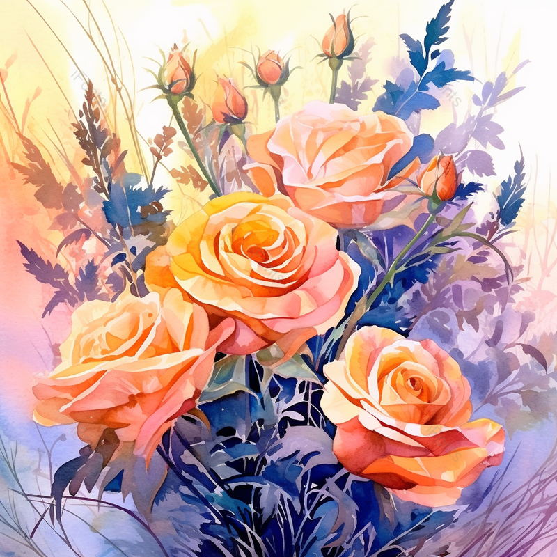 含苞花苞粉色玫瑰花束植物春天水彩画唯美插画,插画/手绘图,插画/手绘图库,插画/手绘图下载,插画/手绘